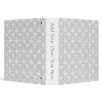 White and Pastel Gray Damask Design. 3 Ring Binder