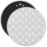 White and Pastel Gray Damask Design. Pinback Buttons