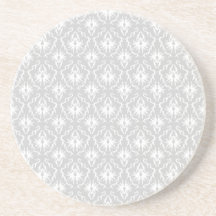 White and Pastel Gray Damask Design. Drink Coaster