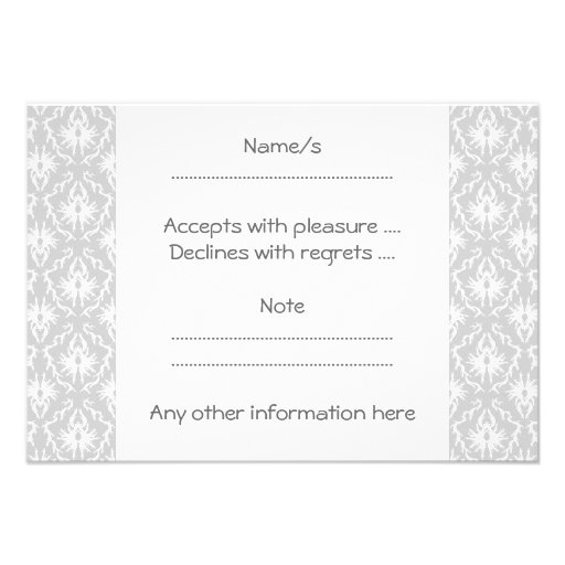White and Pastel Gray Damask Design. Personalized Invitations
