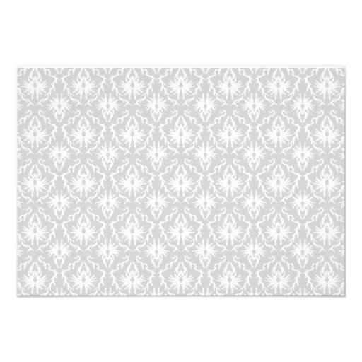 White and Pastel Gray Damask Design. Personalized Invitations