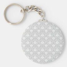 White and Pastel Gray Damask Design. Keychain