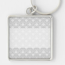 White and Pastel Gray Damask Design. Keychain