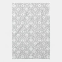 White and Pastel Gray Damask Design. Hand Towel