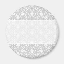 White and Pastel Gray Damask Design. Magnets