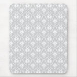 White and Pastel Gray Damask Design. Mouse Pad