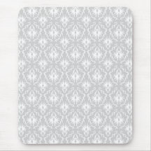 White and Pastel Gray Damask Design. Mouse Pad