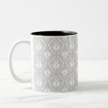 White and Pastel Gray Damask Design. Mugs