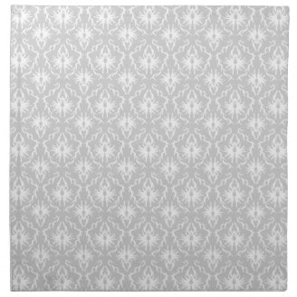 White and Pastel Gray Damask Design. Printed Napkin