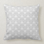 White and Pastel Gray Damask Design. Throw Pillows