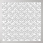 White and Pastel Gray Damask Design. Print