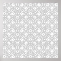 White and Pastel Gray Damask Design. Print