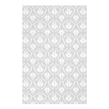 White and Pastel Gray Damask Design. Customized Stationery