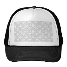 White and Pastel Gray Damask Design. Trucker Hats