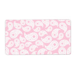 White and Pastel Pink Paisley. labels