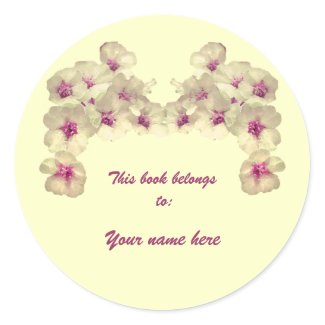 White and Pink Floral Bookplate zazzle_sticker