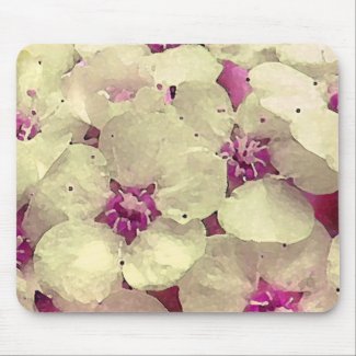 White and Pink Floral Mousepad