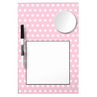 White and Pink Polka Dots Pattern. Dry Erase Board With Mirror