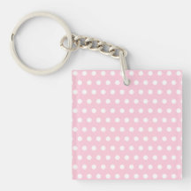 White and Pink Polka Dots Pattern. Square Acrylic Key Chain