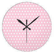 White and Pink Polka Dots Pattern. Round Clocks