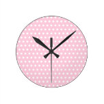 White and Pink Polka Dots Pattern. Round Clocks
