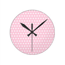 White and Pink Polka Dots Pattern. Round Clocks
