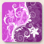 White and Purple Floral Grunge Coaster