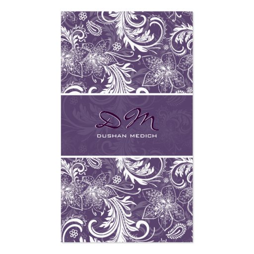 White And Purple Retro Floral Pattern Template Business Card