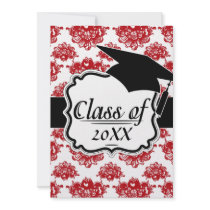 white and red romance damask pattern graduation custom invite