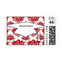 white and red romance damask pattern graduation postage