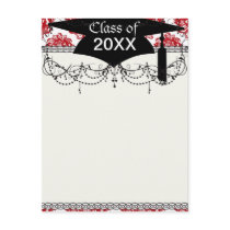 white and red romance damask pattern graduation post cards