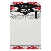 white and red romance damask pattern graduation stationery paper