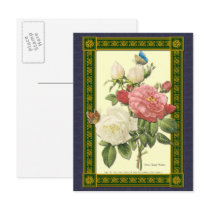 White and Red Roses Botanical Postcard