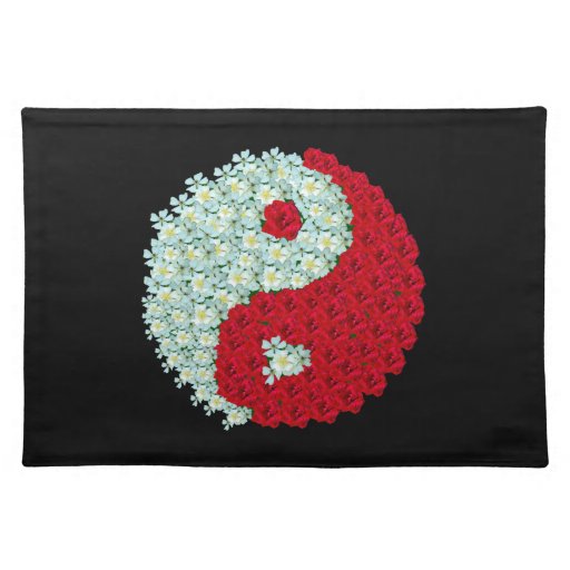 White and Red Roses Yin Yang Place Mat