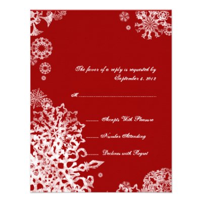 White and Red Snowflakes Wedding RSVP 3 Custom Invite