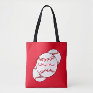 White and Red Softball Mom Sports Tote Bag