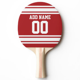 White and Red Sports Jersey Custom Name Number Ping-Pong Paddle