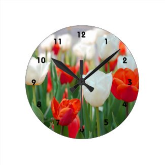 White and Red Tulip Flower Wall Clock