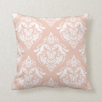 White And Salmon Pink Damasks Pillows