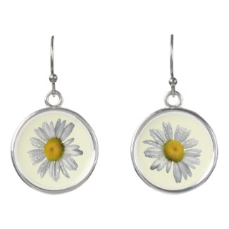 White and Yellow Daisy Flowers Drop Earrings