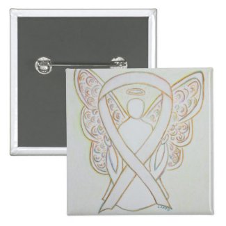 White Angel Awareness Ribbon Custom Art Pins