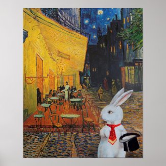 White Anthropomorphic Bunny Rabbit at French Cafe