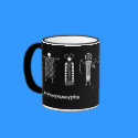 White Anthropomorphs on Black Mug by Paintedlynx White Anthropomorphs on Black Mug
