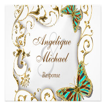White aqua gold country RESPONSE Personalized Invitation