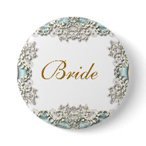 White aqua vintage antique pinback button