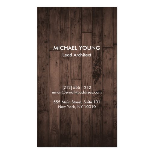 WHITE ARCHITECTURAL LOGO on Rustic Woodgrain Business Card Templates (back side)