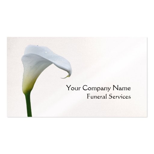 White arum lily funeral business card (front side)