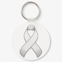 White Awareness Ribbon Keychain