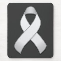 White Awareness Ribbon Mousepad