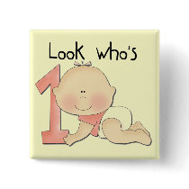 White Baby Girl 1st Birthday Tshirts and Gifts Pin